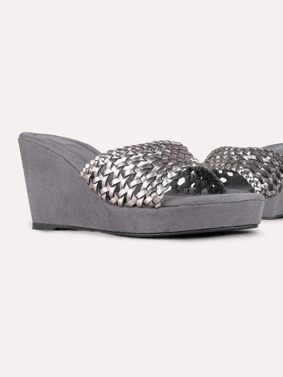Womens Pewter Party wear Solid Round Toe Wedge Heels