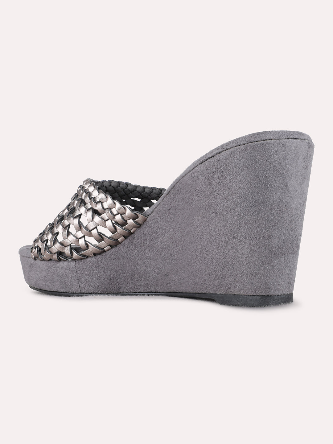 Womens Pewter Party wear Solid Round Toe Wedge Heels