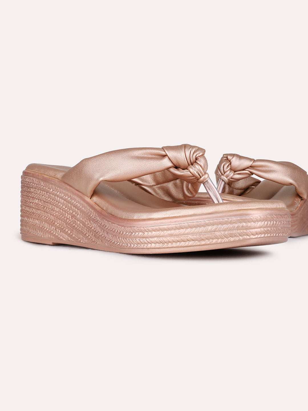 Womens Rose Gold Party Wear Solid Round Toe Wedge Heel Sandals