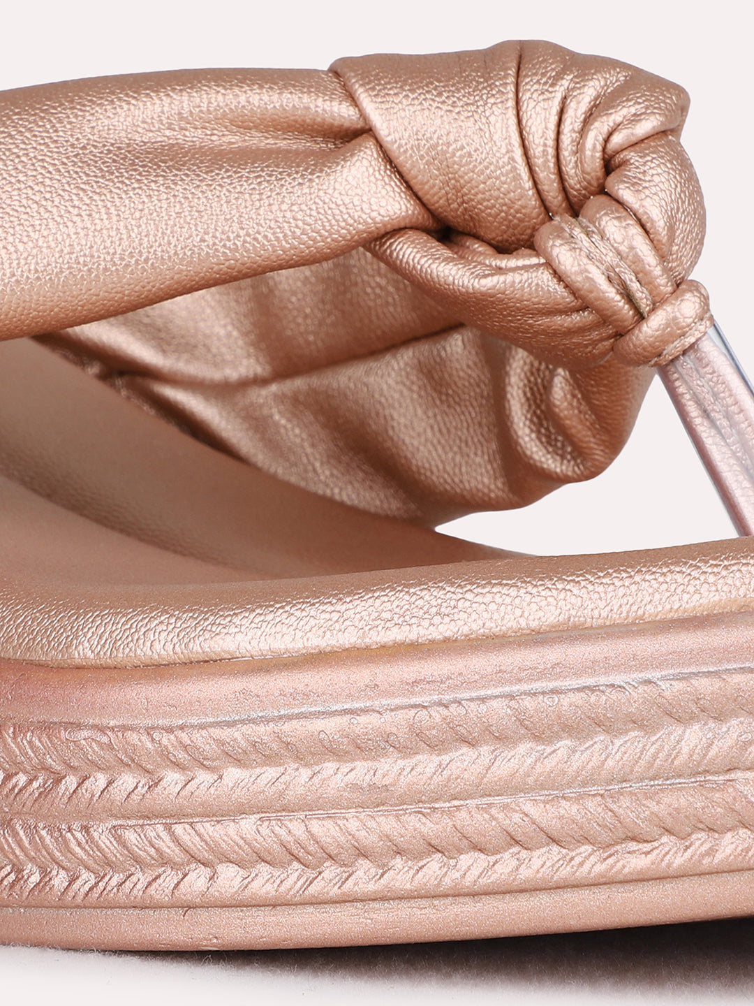 Womens Rose Gold Party Wear Solid Round Toe Wedge Heel Sandals