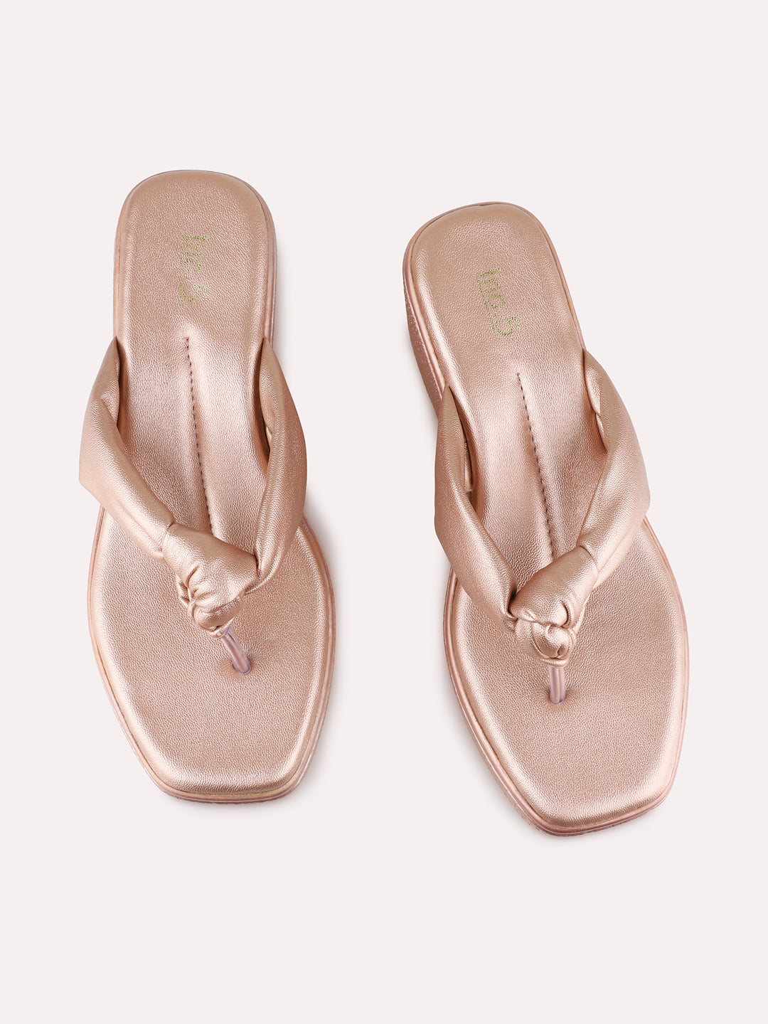 Womens Rose Gold Party Wear Solid Round Toe Wedge Heel Sandals