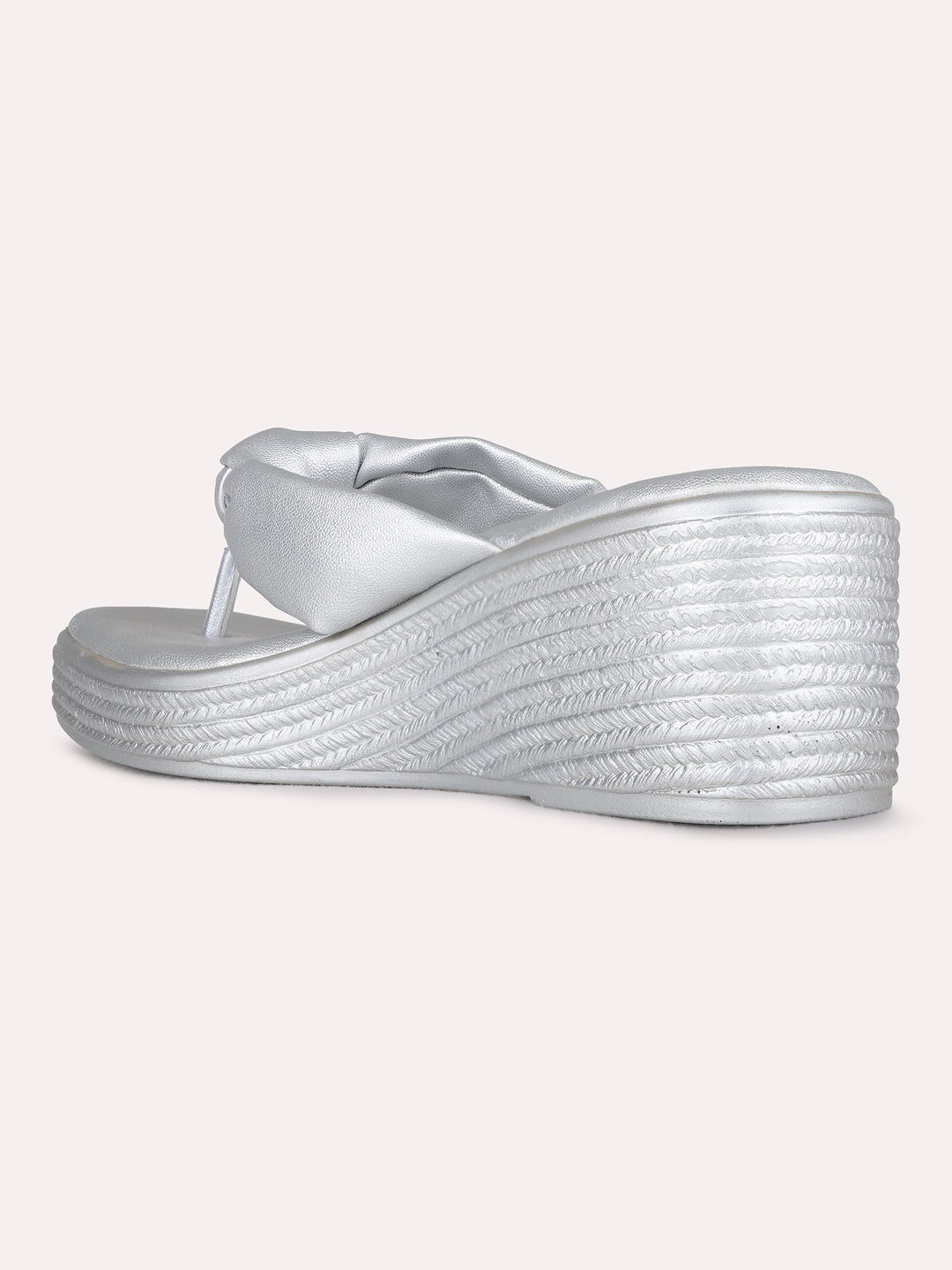 Womens Silver Party Wear Solid Round Toe Wedge Heel Sandals