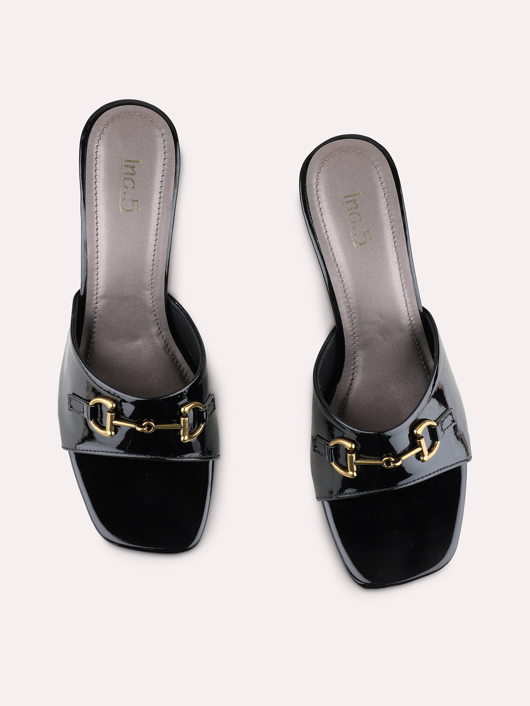 Womens Black Party Wear Solid Square Toe Kitten Heel Sandals