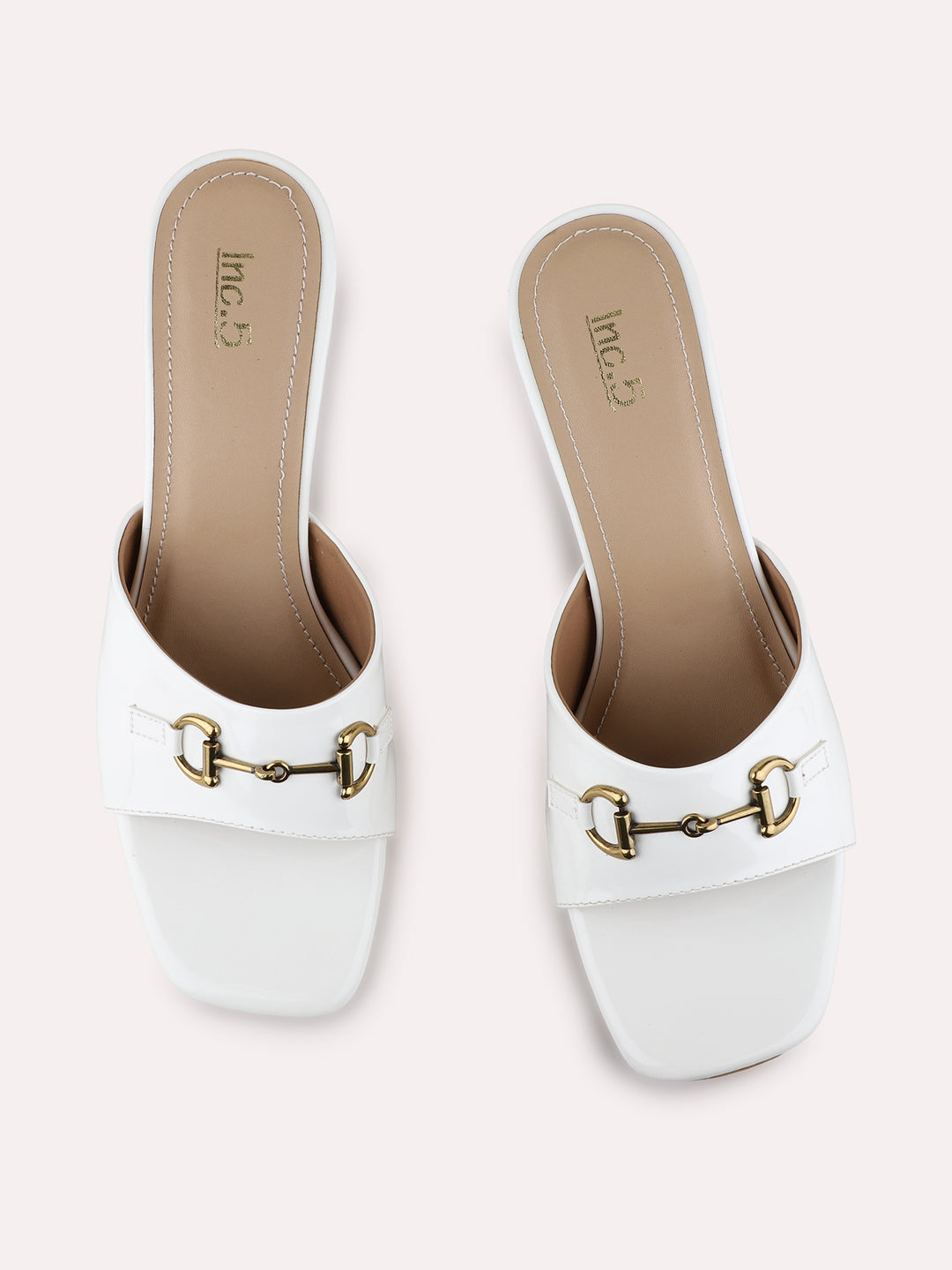 Womens White Party Wear Solid Square Toe Kitten Heel Sandals