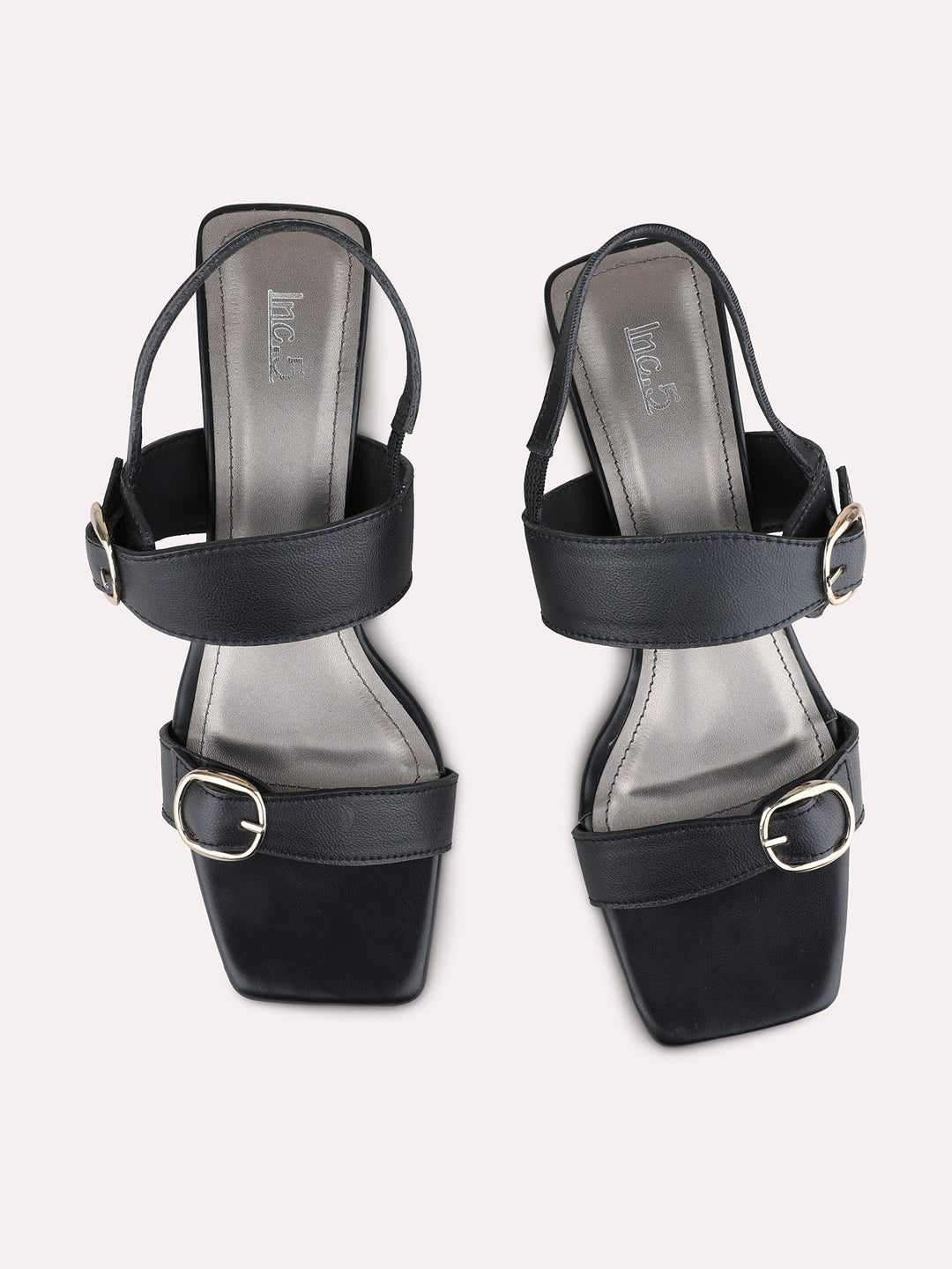 Womens Black Party Wear Solid Square Toe Kitten Heels