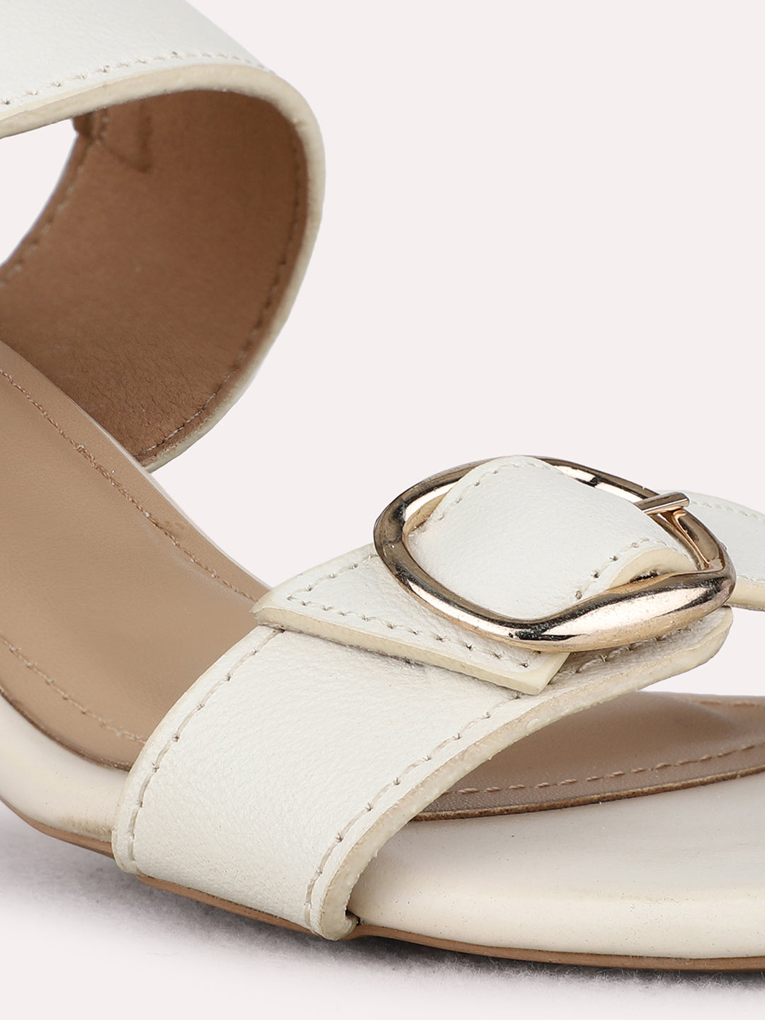 Womens Cream Party Wear Solid Square Toe Kitten Heels
