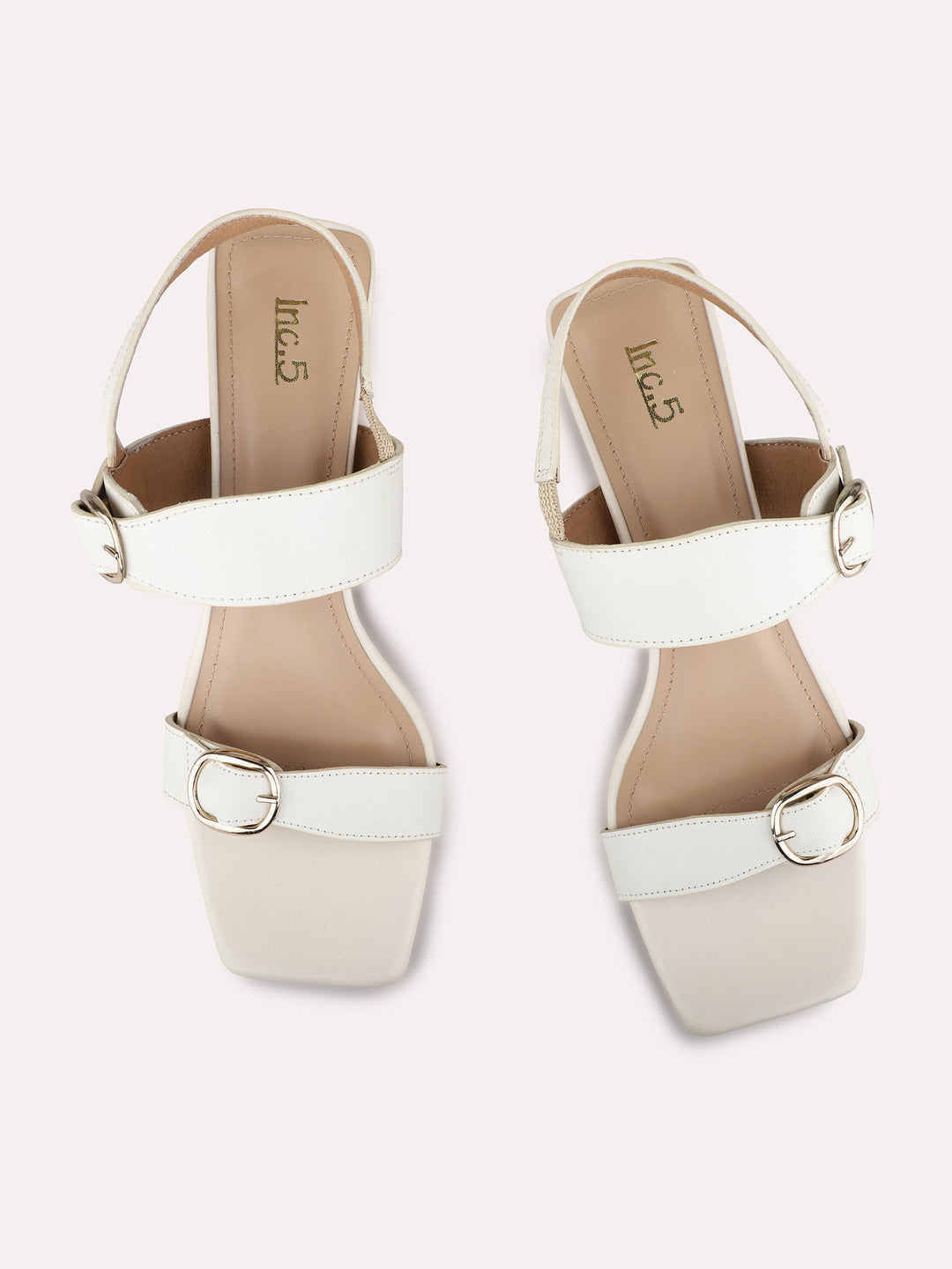 Womens Cream Party Wear Solid Square Toe Kitten Heels