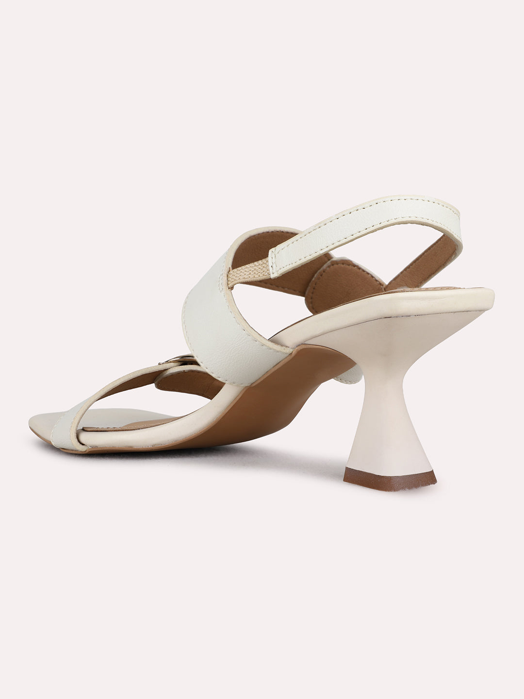 Womens Cream Party Wear Solid Square Toe Kitten Heels