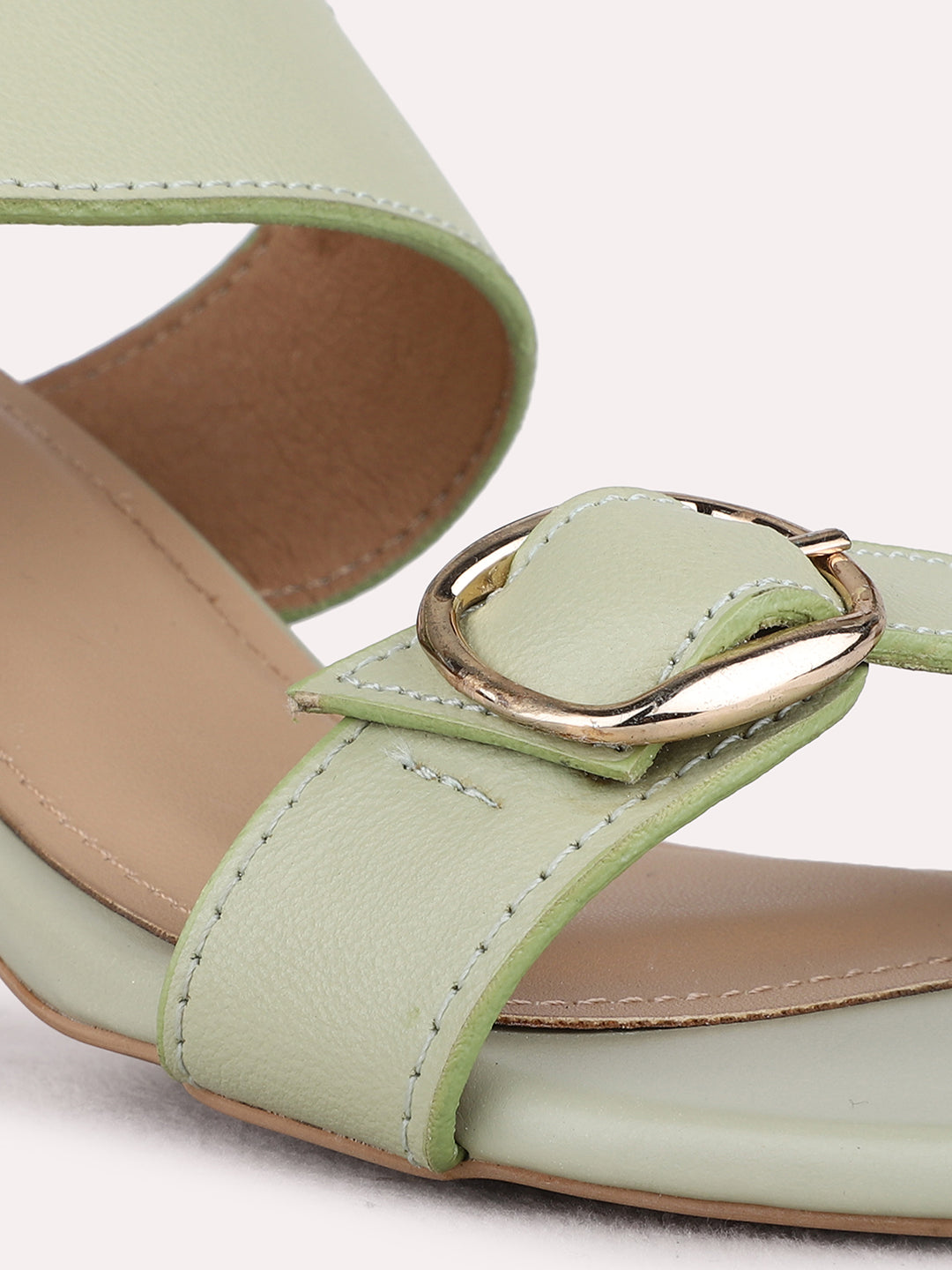 Womens Green Party Wear Solid Square Toe Kitten Heels
