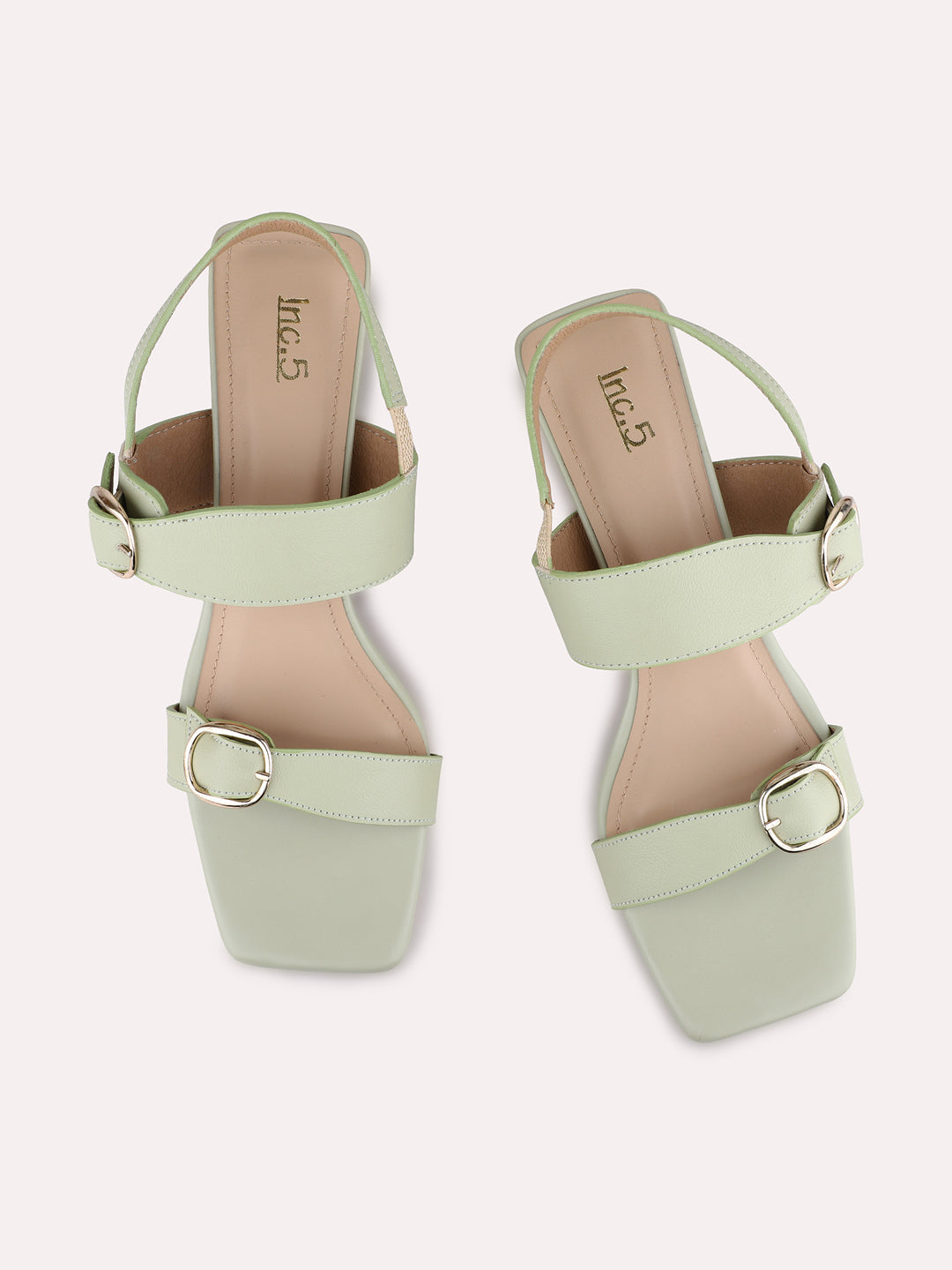 Womens Green Party Wear Solid Square Toe Kitten Heels