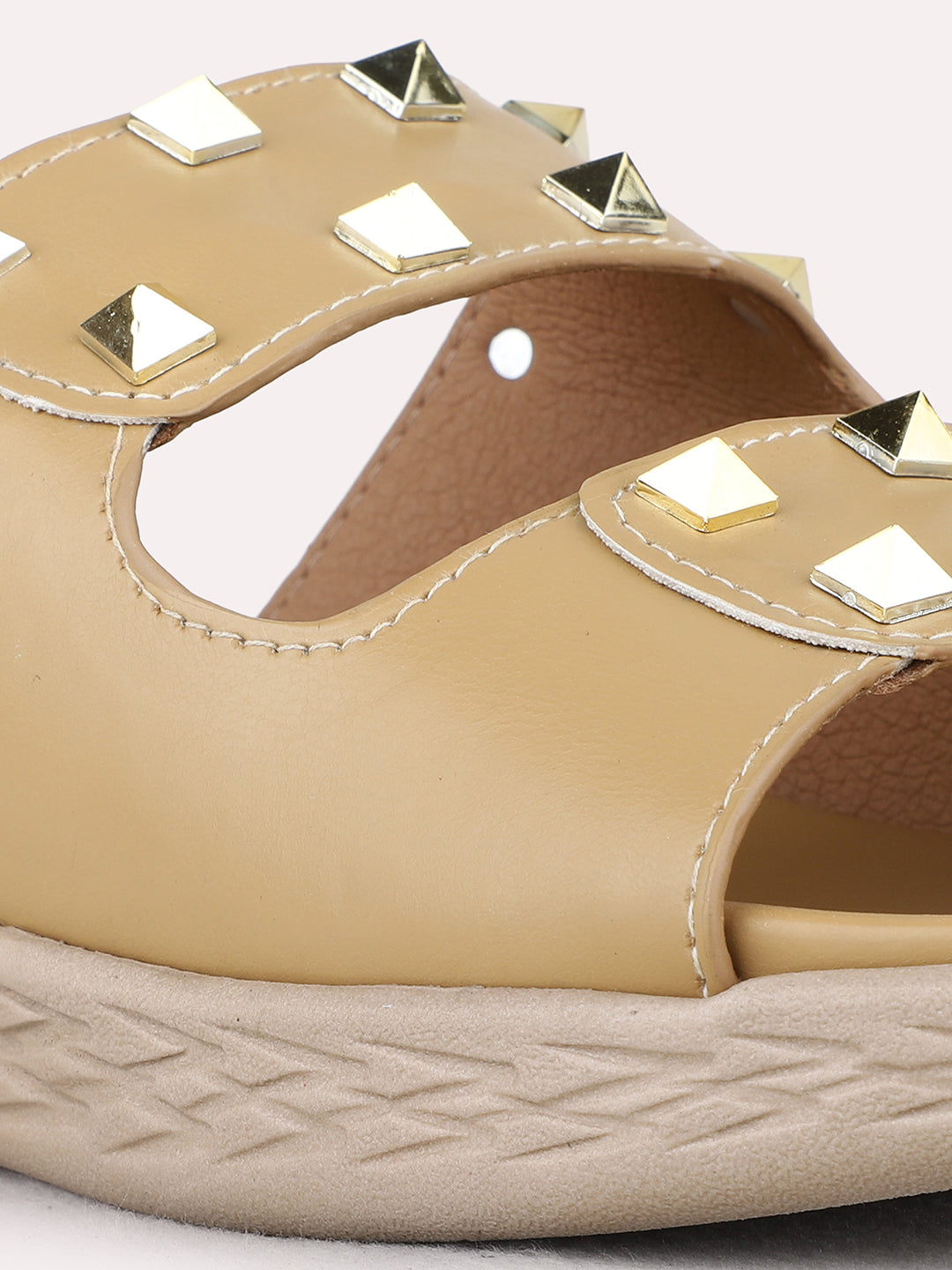 Womens Beige Ethnic Wear Embellished Round Toe Wedge Heel Sandals