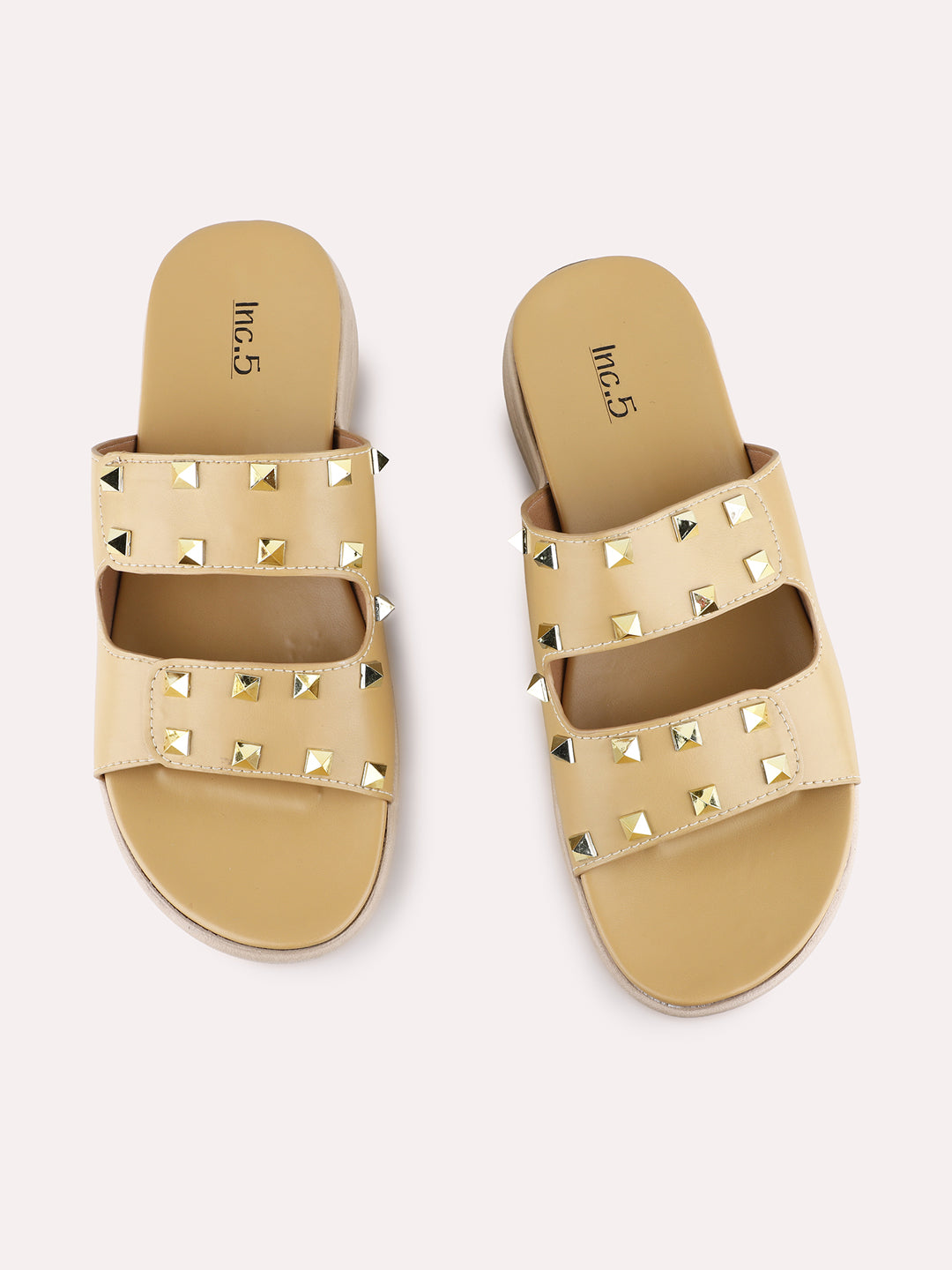 Womens Beige Ethnic Wear Embellished Round Toe Wedge Heels