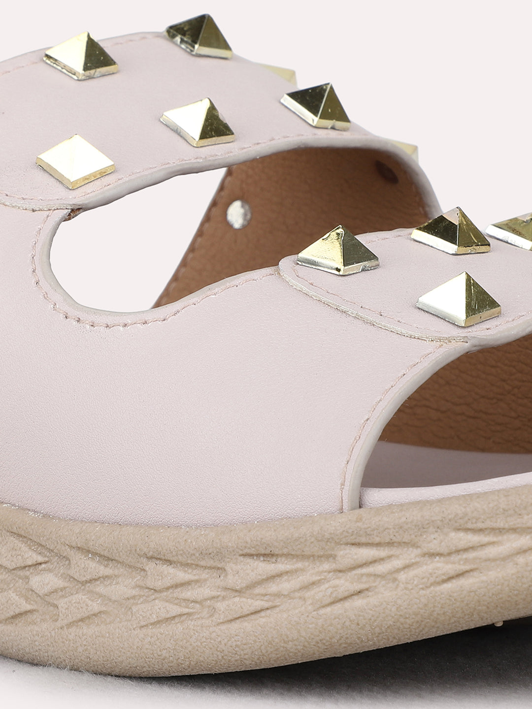 Womens Cream Casual Solid Open Toe Flat Slip-On Sandals