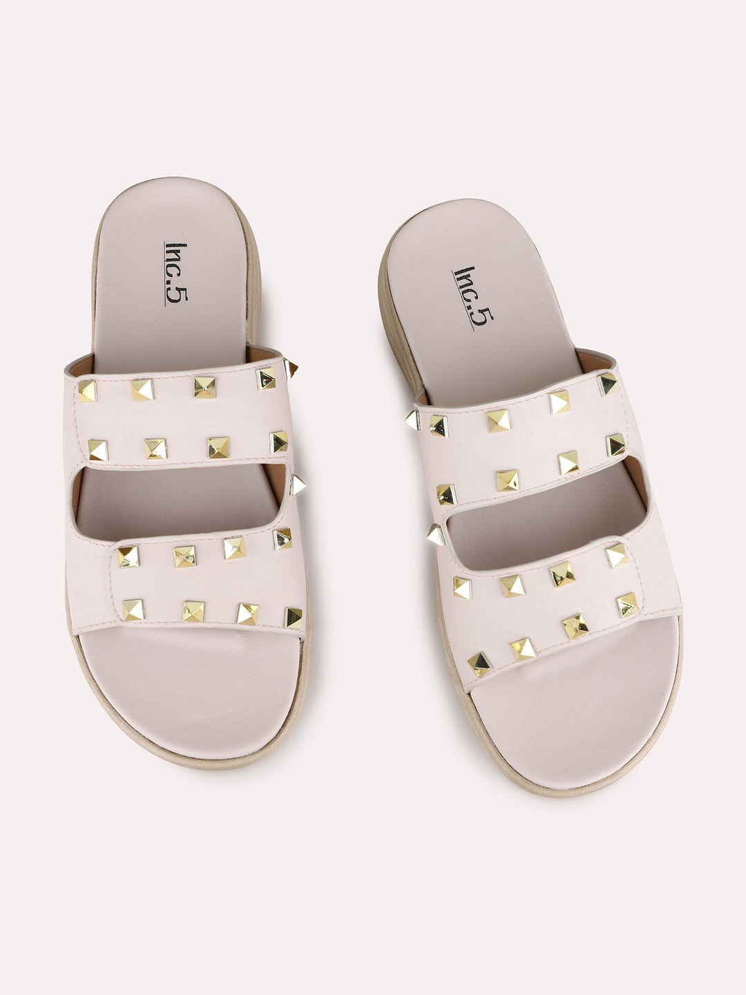 Womens Cream Casual Solid Open Toe Flat Slip-On Sandals