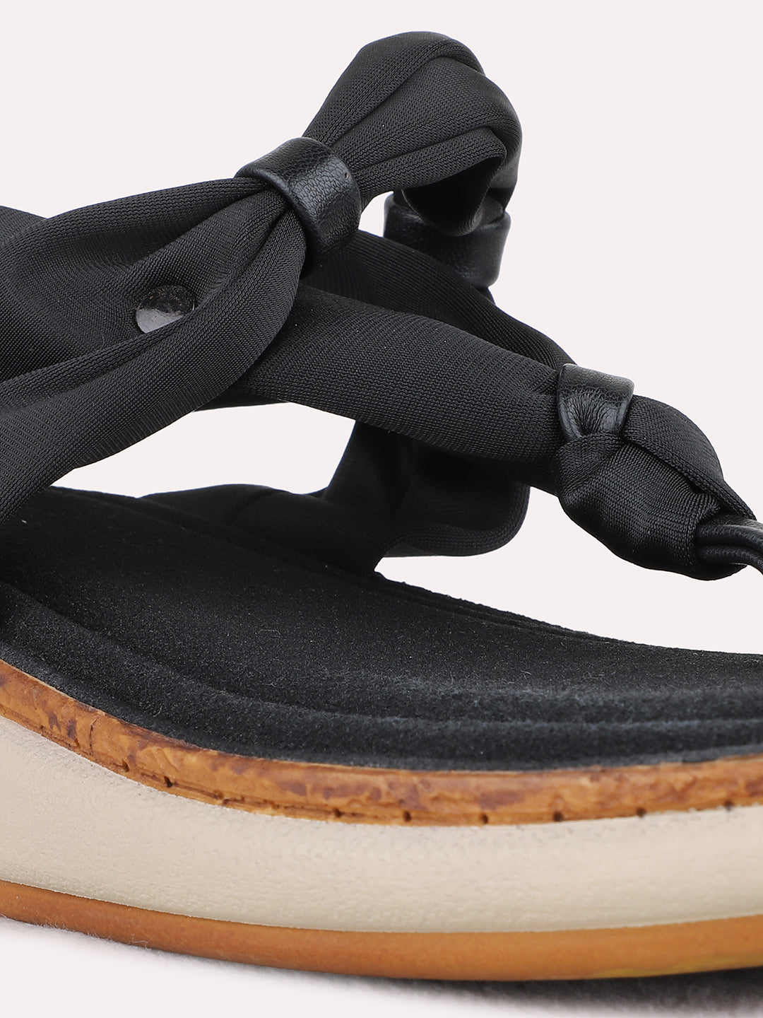 Womens Black Ethnic Wear Striped Round Toe Wedge Heel Sandals