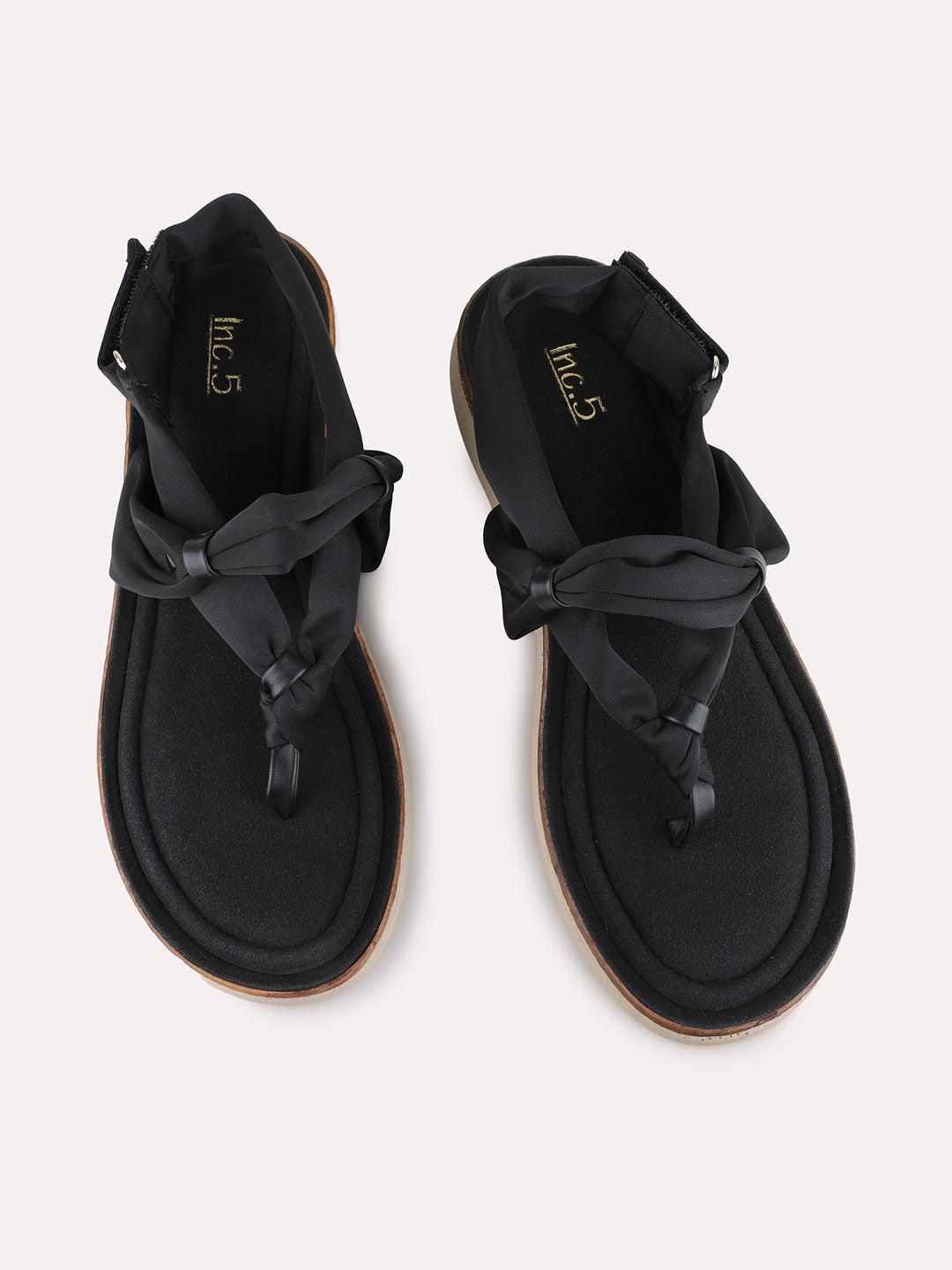 Womens Black Ethnic Wear Striped Round Toe Wedge Heel Sandals