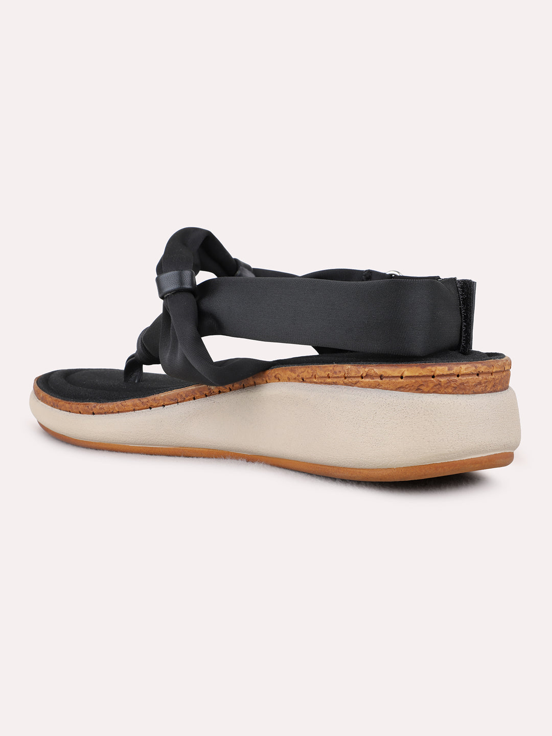 Womens Black Ethnic Wear Striped Round Toe Wedge Heel Sandals