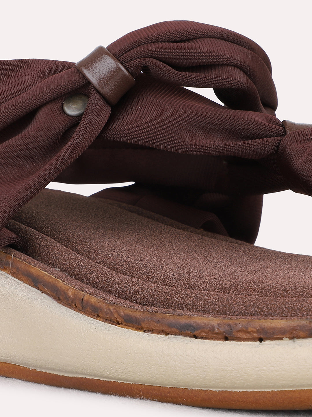 Womens Brown Ethnic Wear Striped Round Toe Wedge Heel Sandals