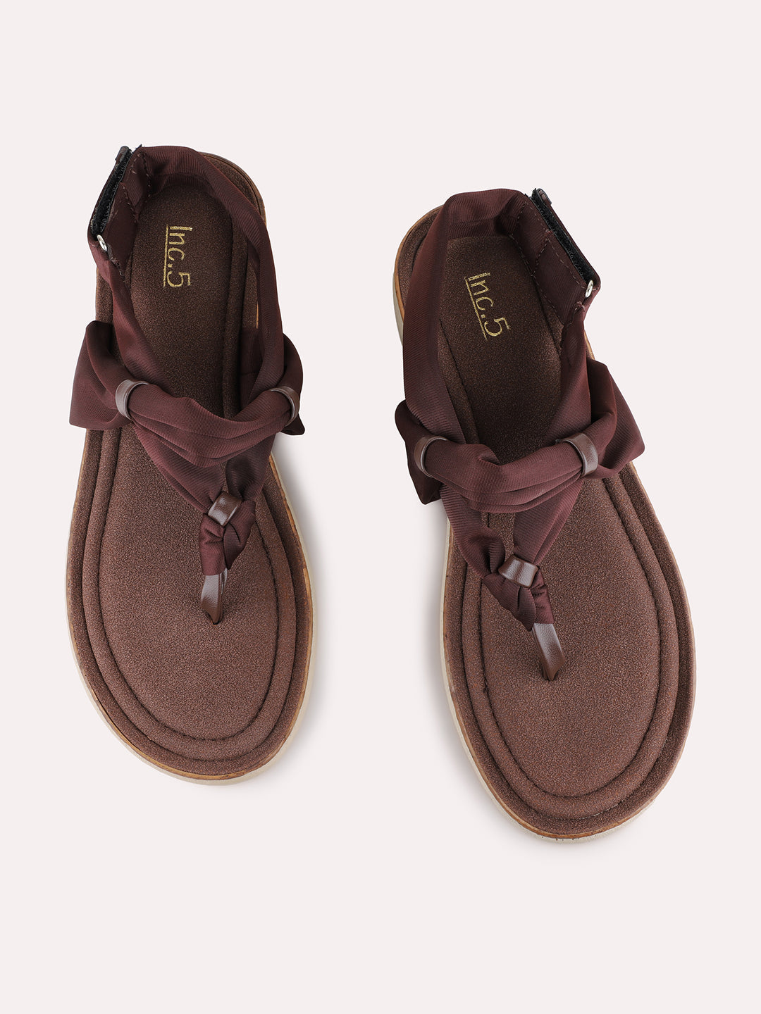 Womens Brown Ethnic Wear Striped Round Toe Wedge Heel Sandals