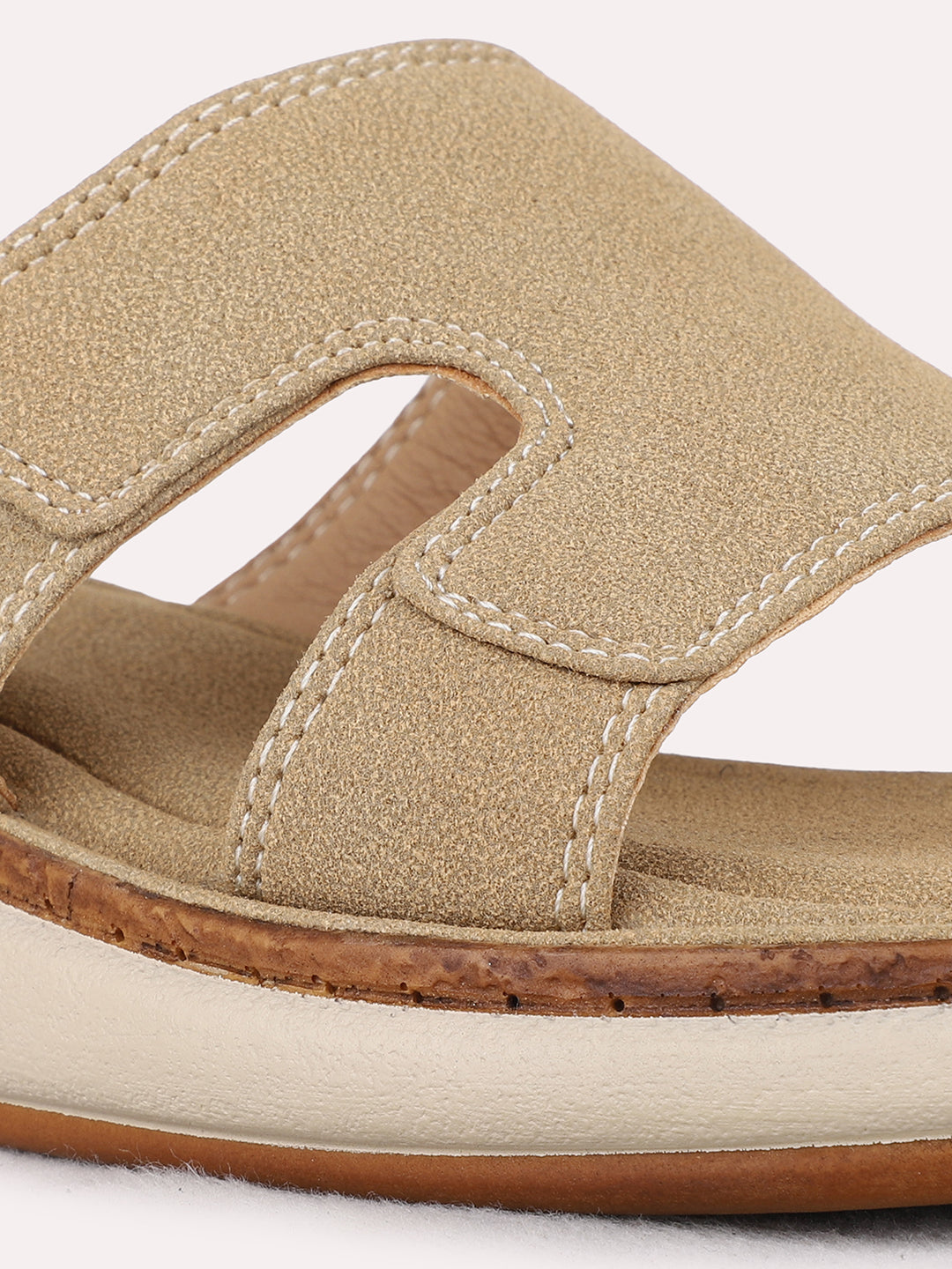 Womens Beige Casual Solid Round Toe Wedge Heel Sandals