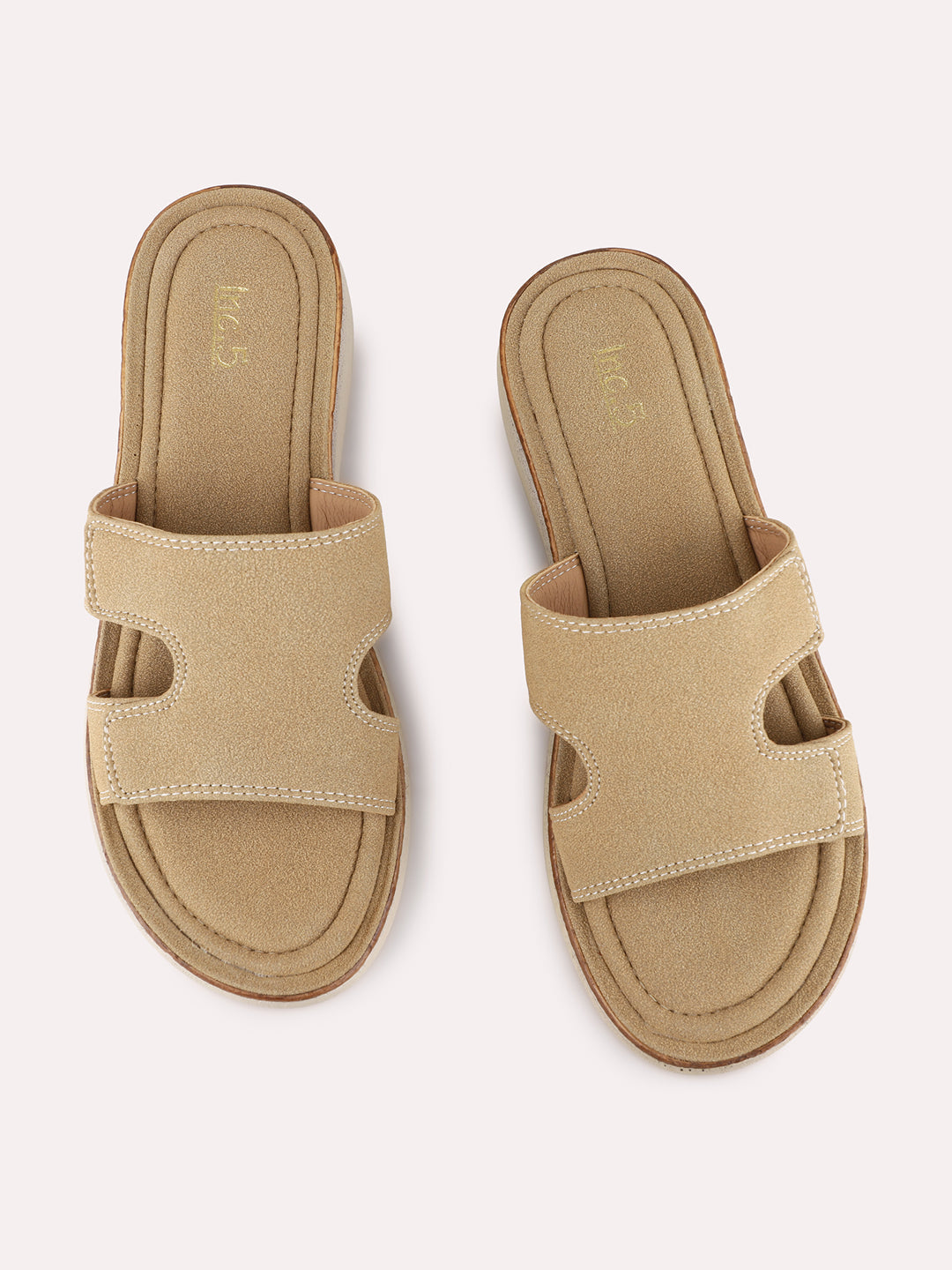 Womens Beige Casual Solid Round Toe Wedge Heel Sandals