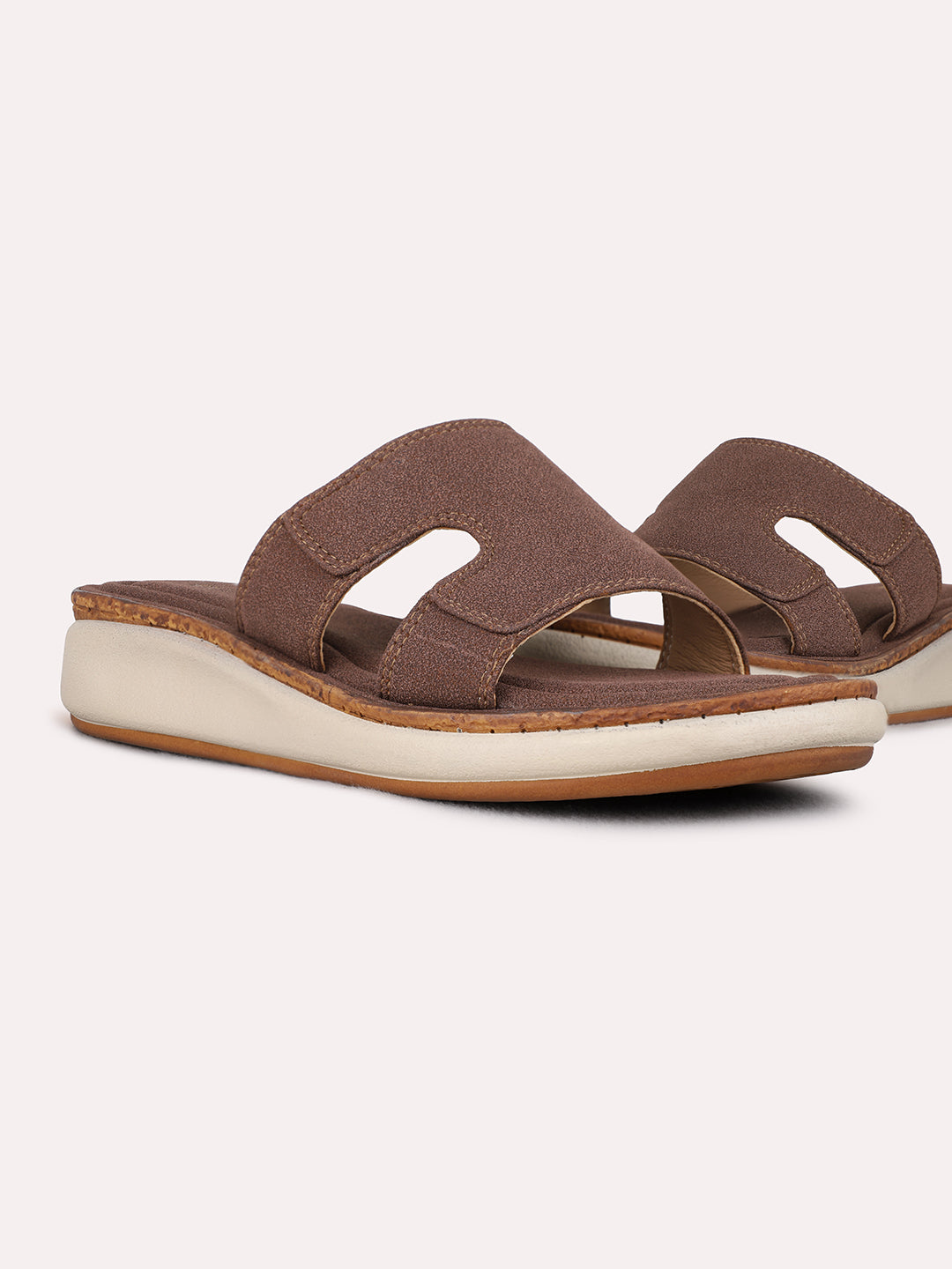 Womens Brown Casual Solid Round Toe Wedge Heel Sandals