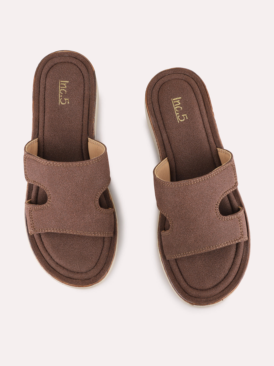 Womens Brown Casual Solid Round Toe Wedge Heel Sandals