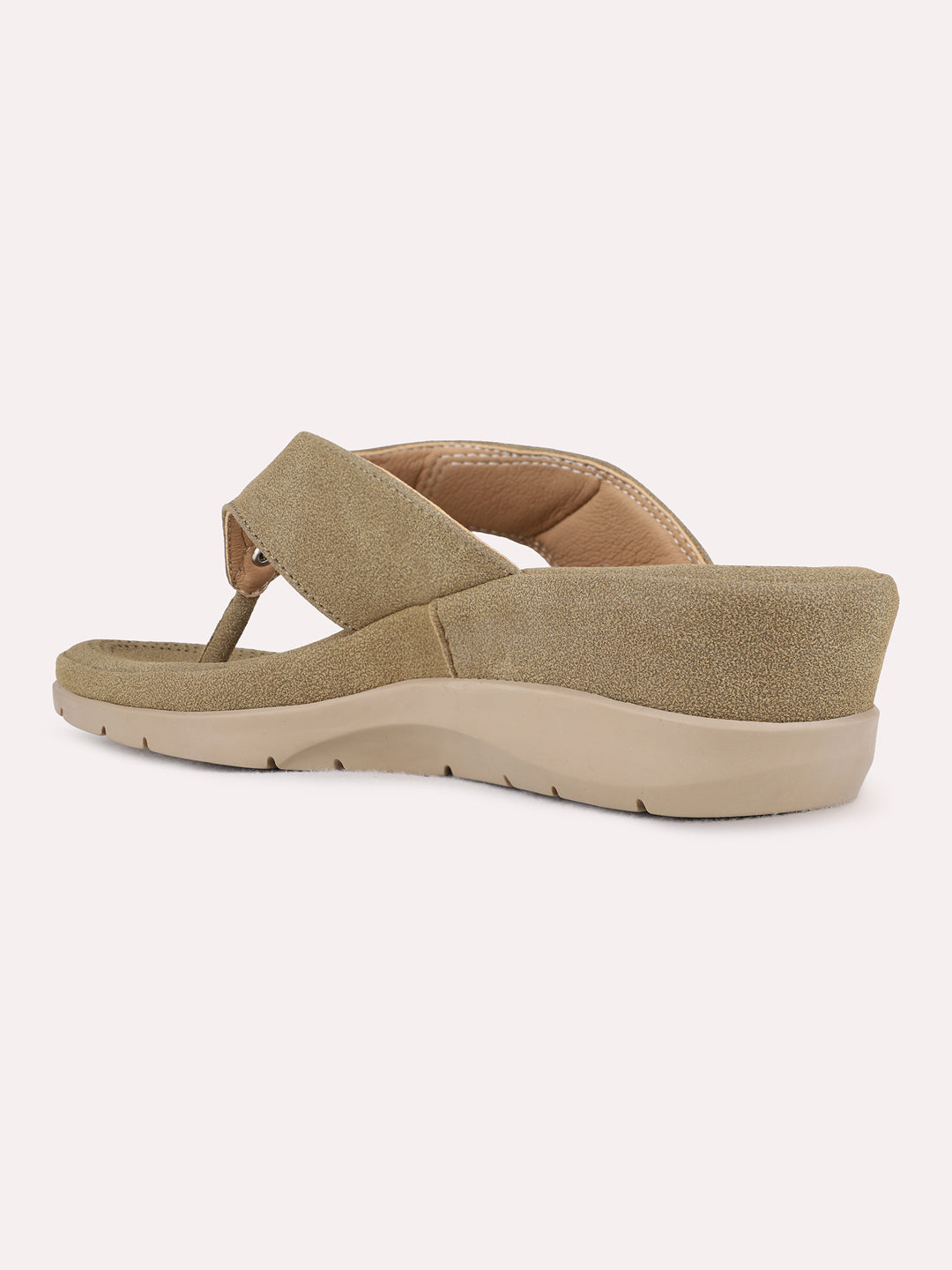 Womens Green Ethnic Solid Round Toe Wedge Heels