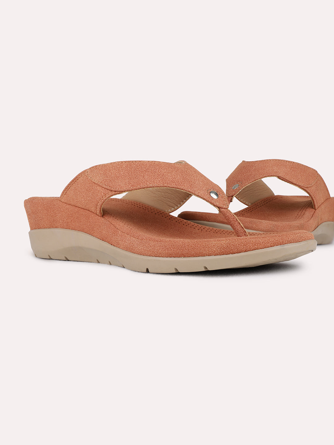 Womens Tan Ethnic Solid Round Toe Wedge Heel Sandals