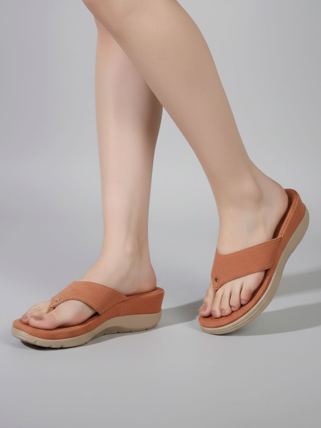 Womens Tan Ethnic Solid Round Toe Wedge Heel Sandals