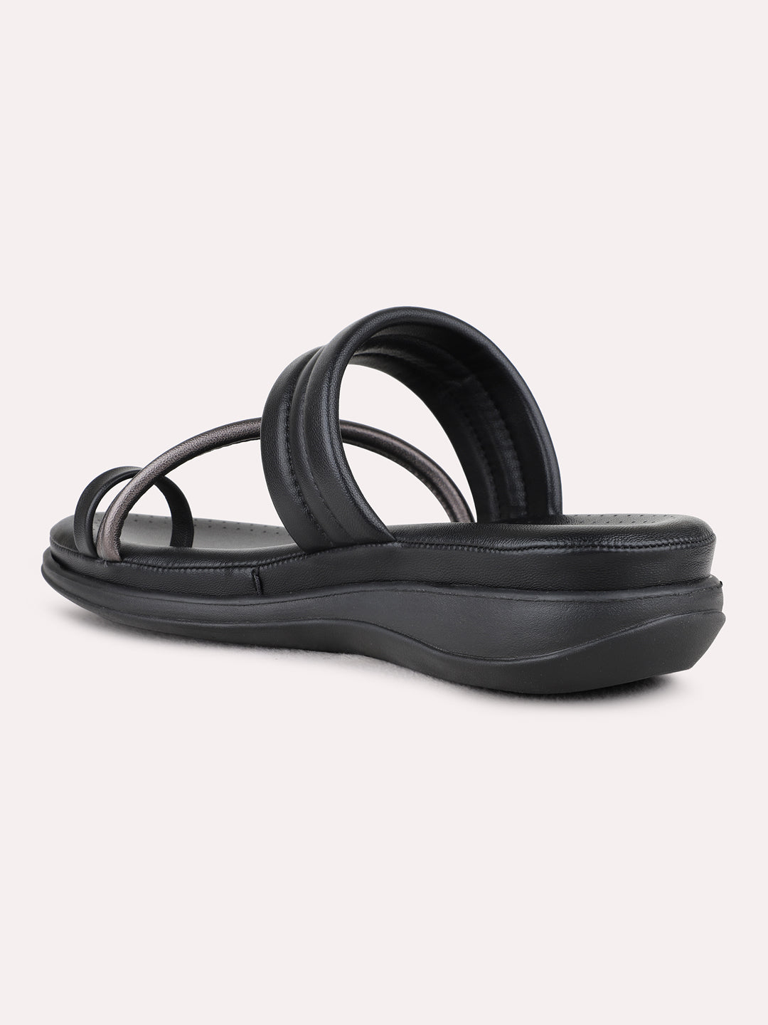 Womens Black Casual Solid One Toe Flat Sandals