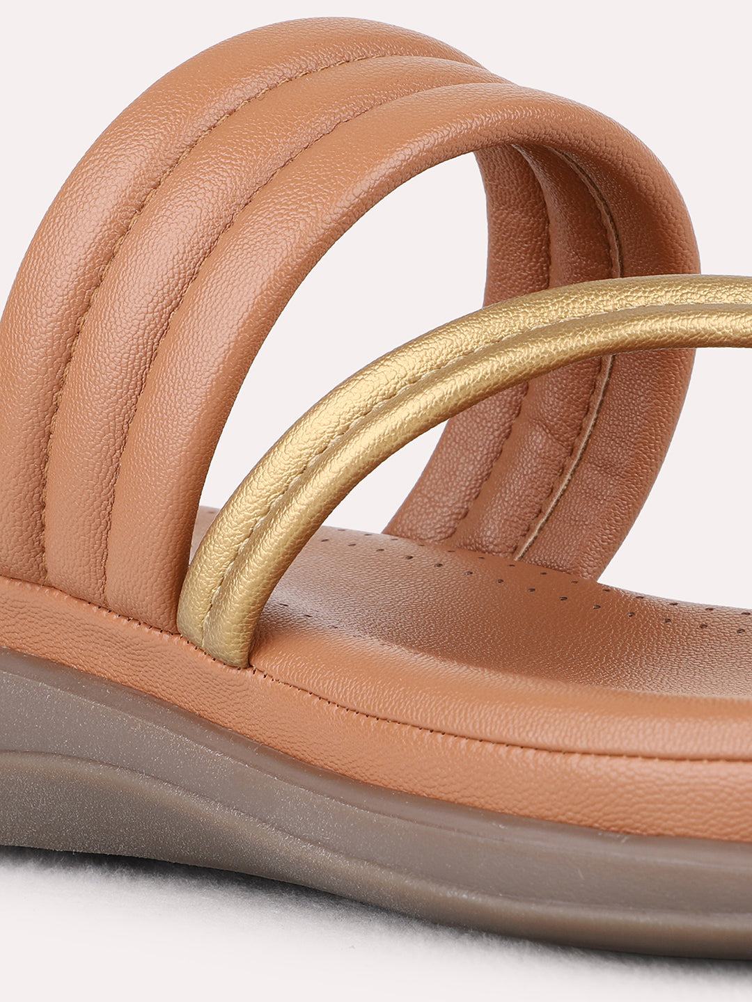 Womens Tan Casual Solid One Toe Flat Sandals