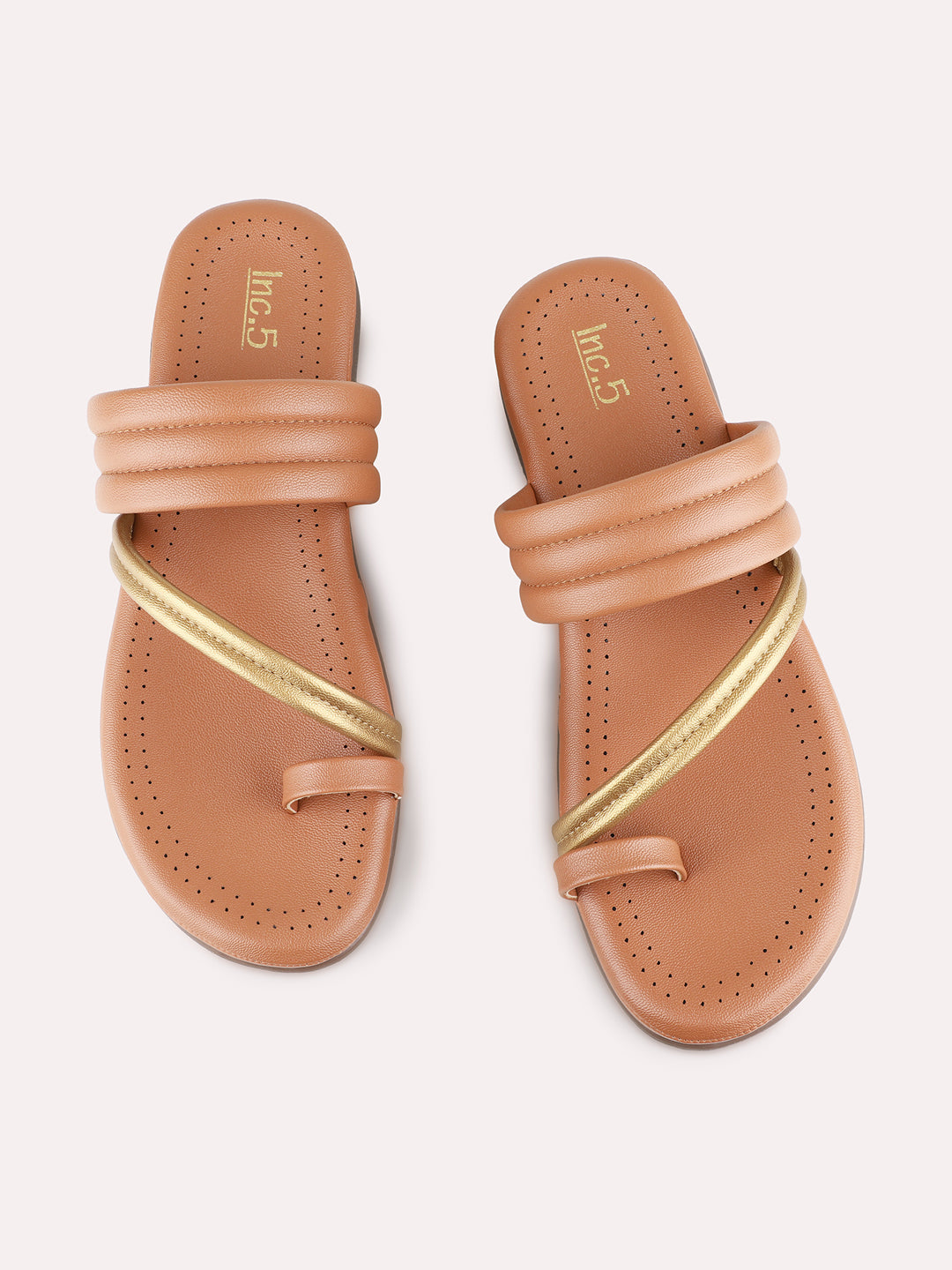Womens Tan Casual Solid One Toe Flat Sandals