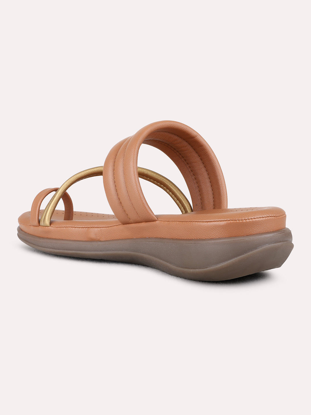 Womens Tan Casual Solid One Toe Flat Sandals