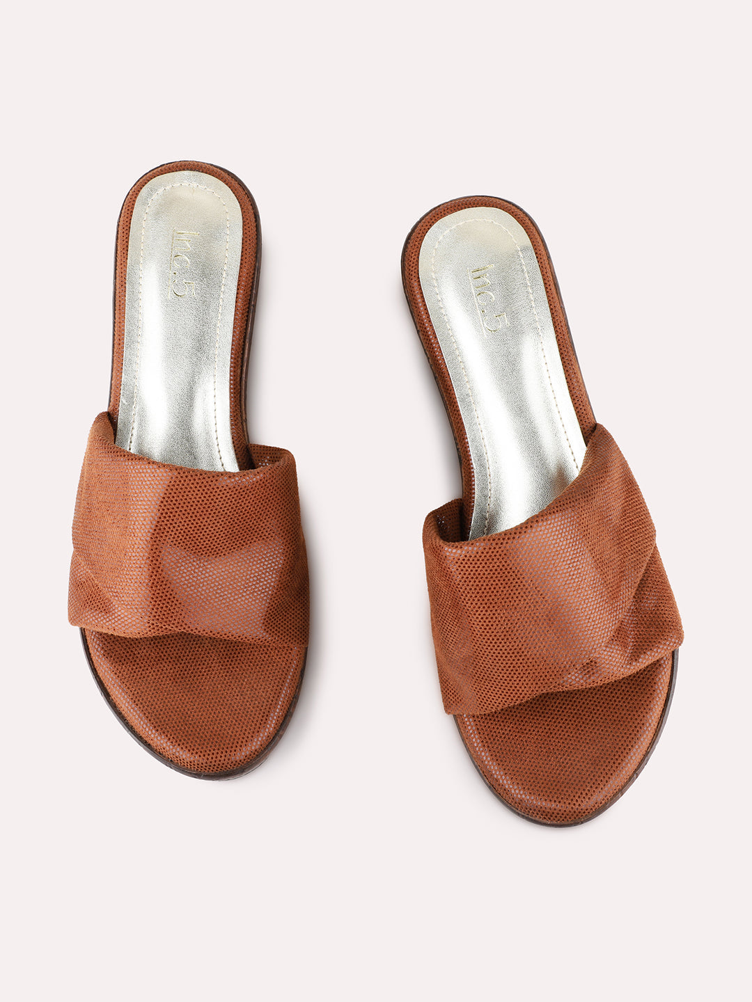 Womens Tan Party Wear Solid Round Toe Wedge Heel Sandals