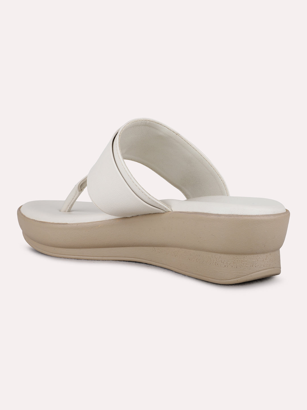 Womens Cream Party Wear Solid Round Toe Wedge Heel Sandals