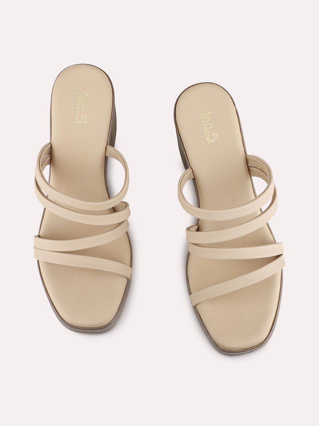 Womens Beige Party Wear Solid Round Toe Block Heels