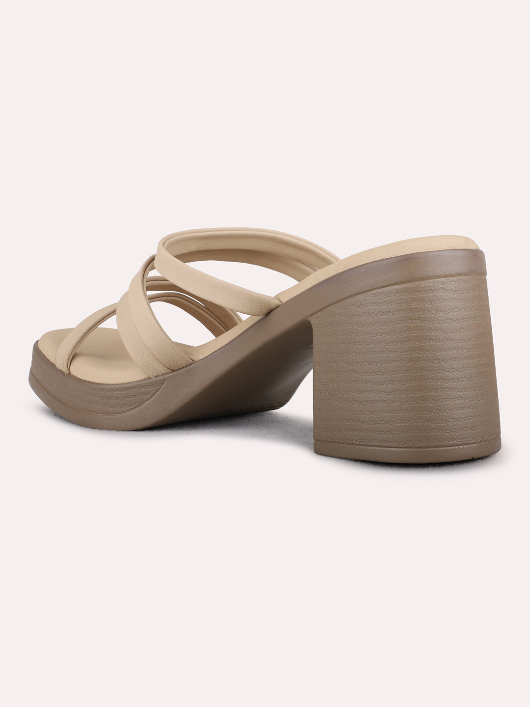 Womens Beige Party Wear Solid Round Toe Block Heels