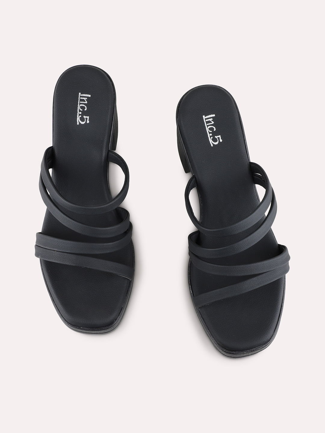 Womens Black Party Wear Solid Round Toe Block Heel Sandals