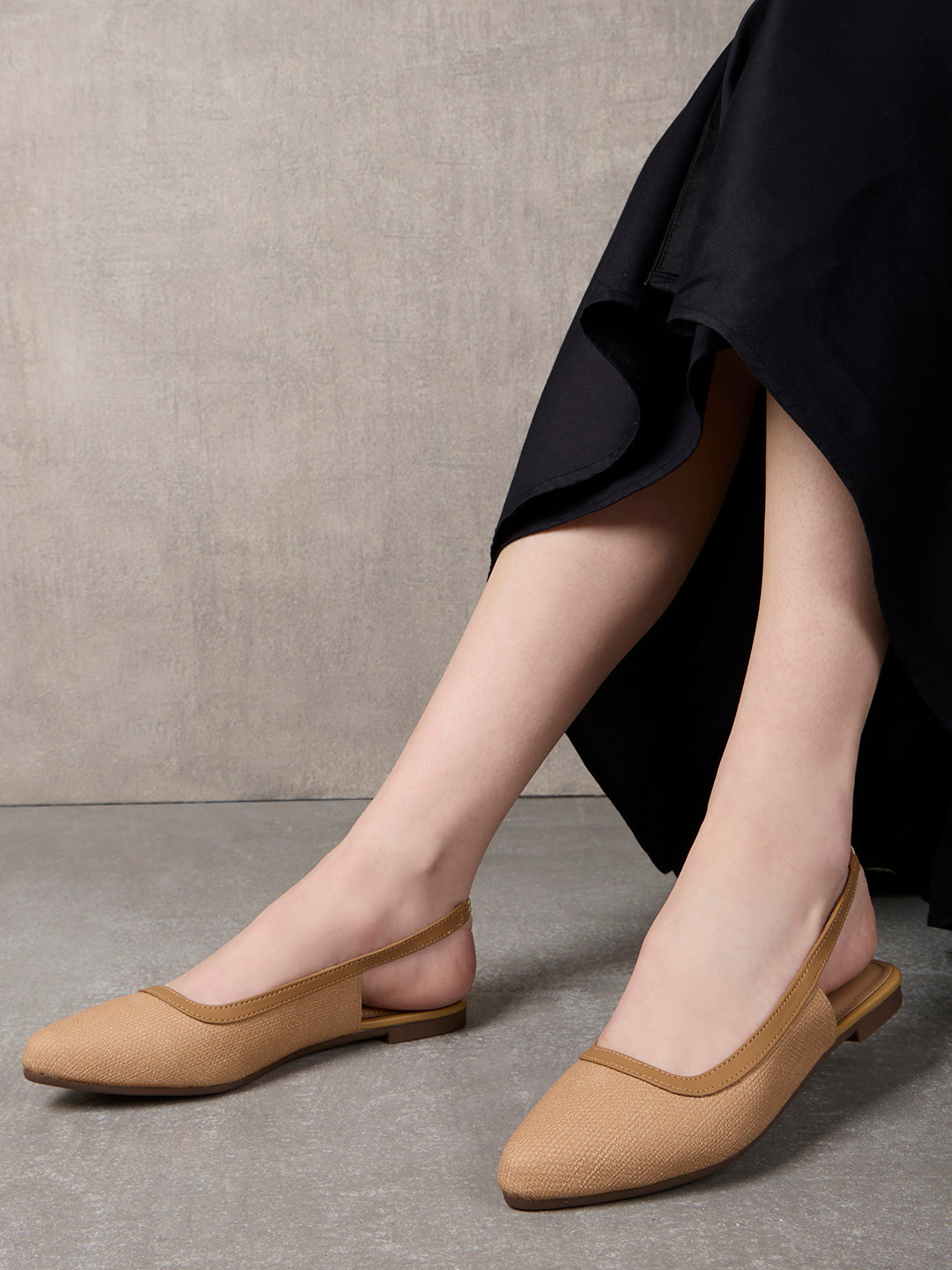 Womens Beige Casual Solid One Toe Flat Mules