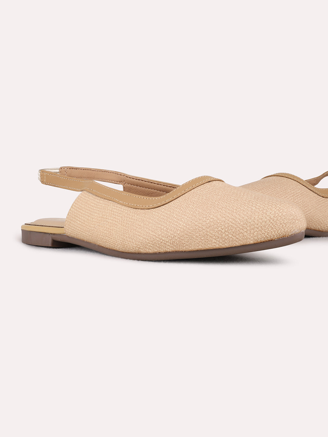 Womens Beige Casual Solid One Toe Flat Mules