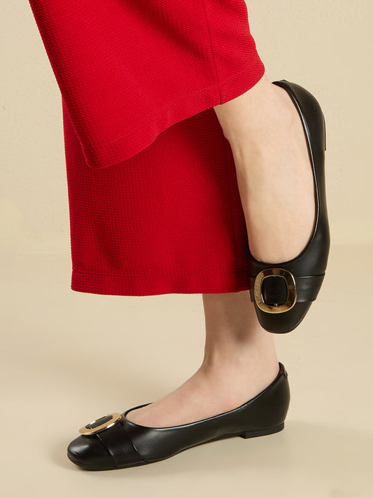 Womens Black Casual Solid Pattern Narrow Toe Ballerinas
