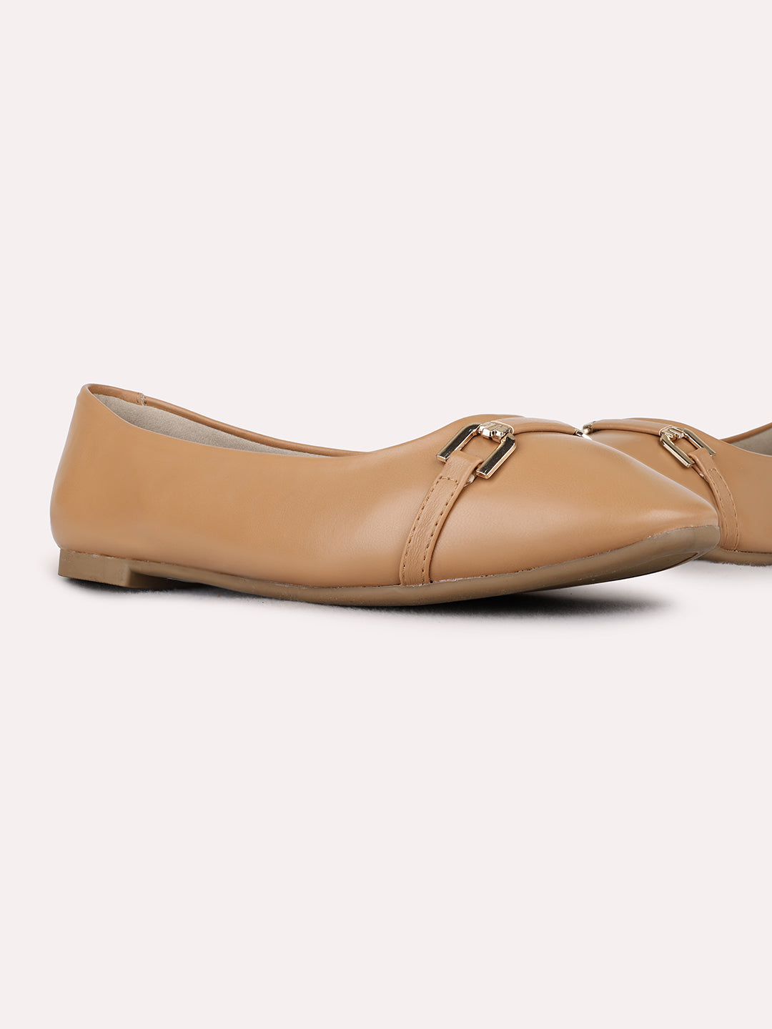 Womens Beige Casual Solid Narrow Toe Ballerinas
