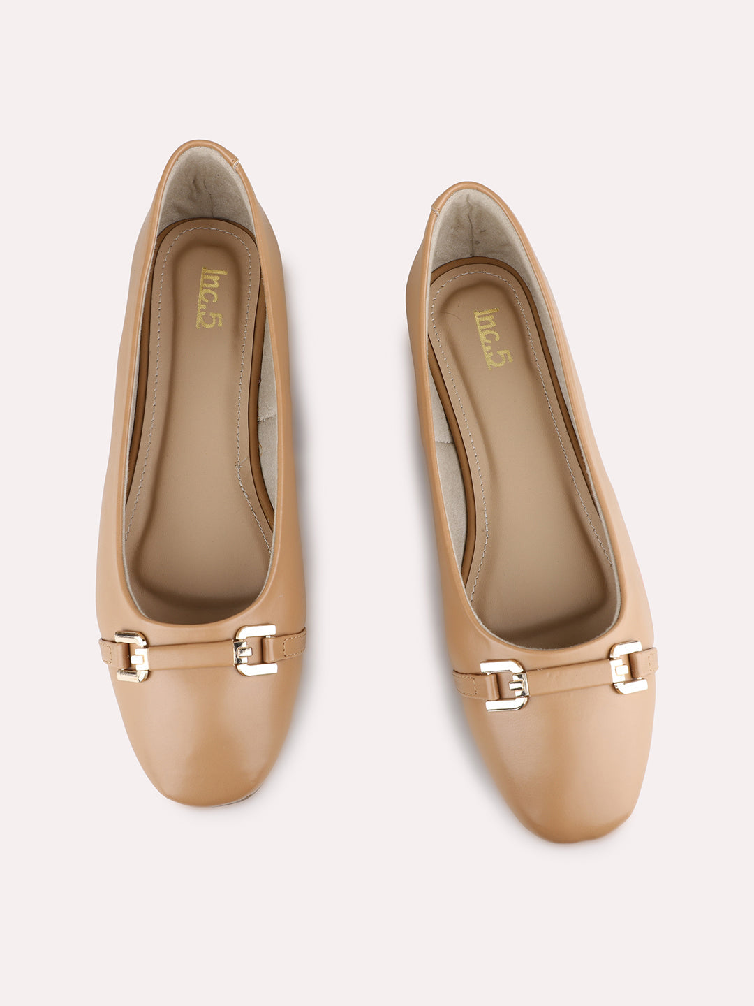 Womens Beige Casual Solid Narrow Toe Ballerinas