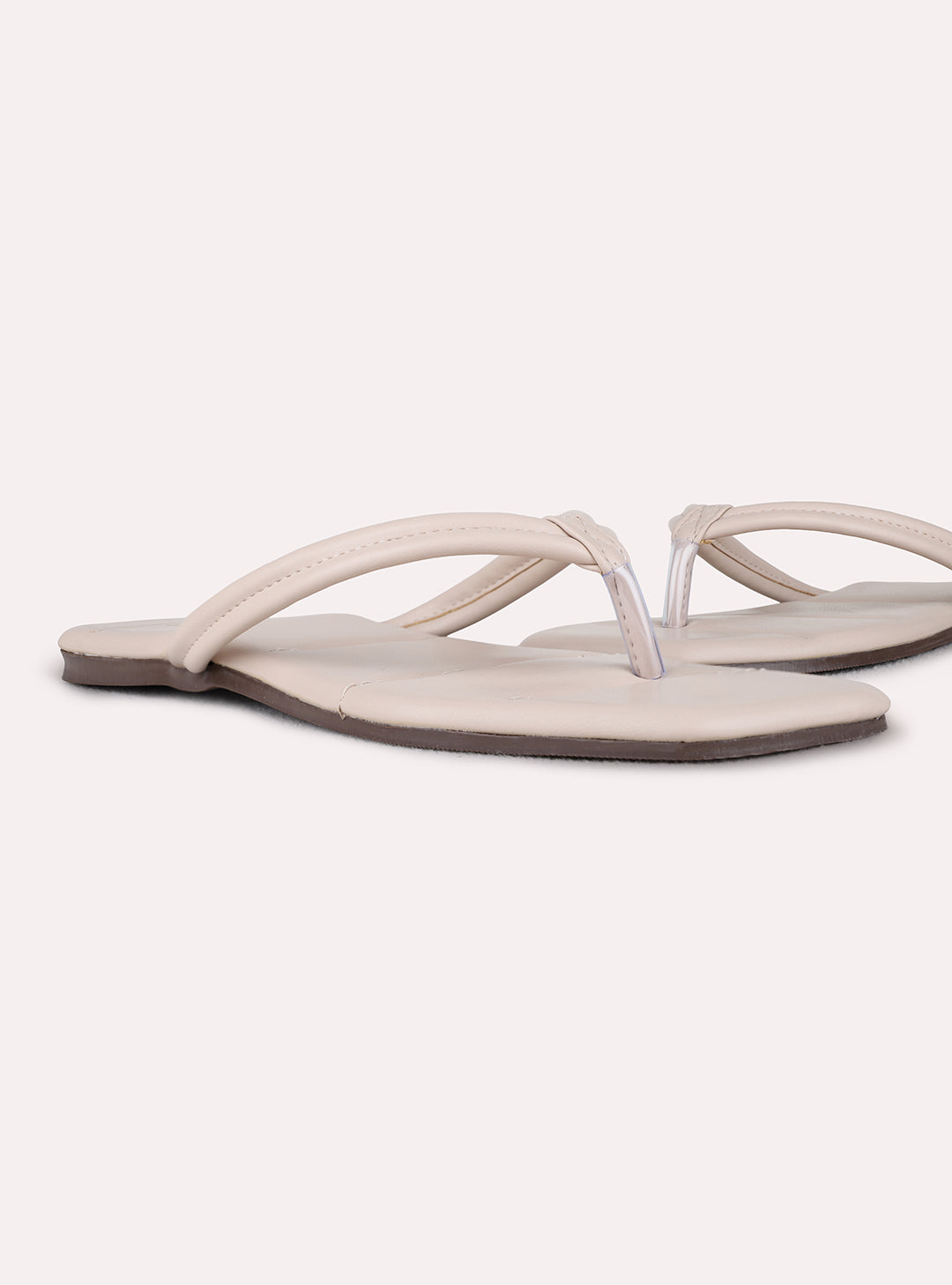 Womens Beige Casual Solid Flat Slip-On Sandals