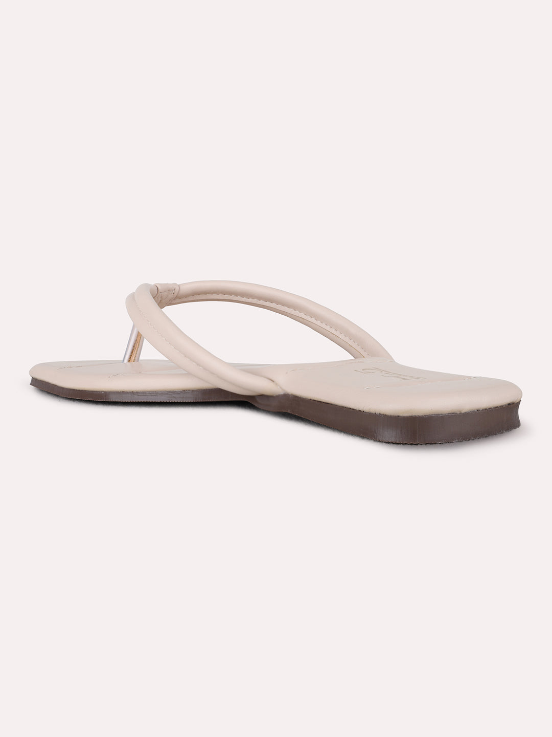 Womens Beige Casual Solid Flat Slip-On Sandals
