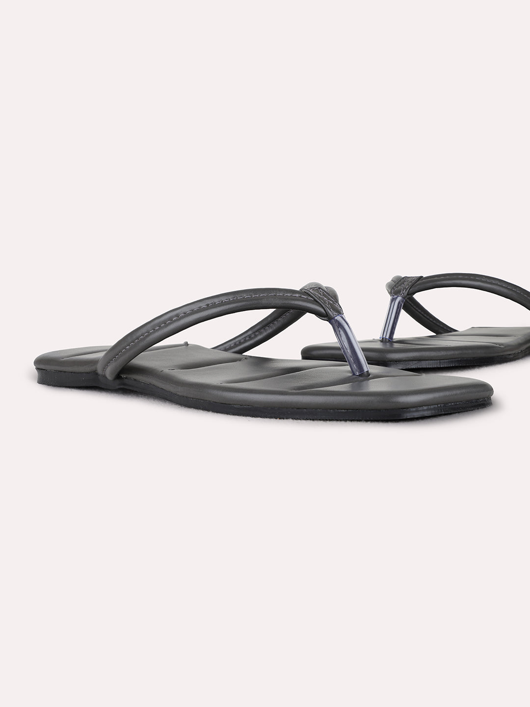 Womens Grey Casual Solid T-Strap Flats