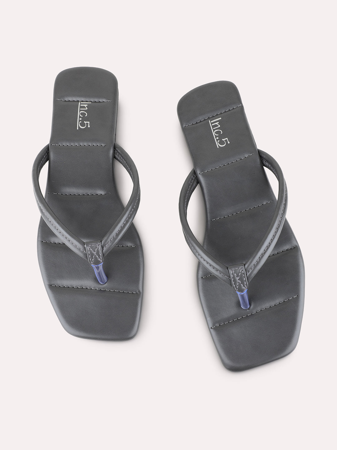 Womens Grey Casual Solid T-Strap Flats