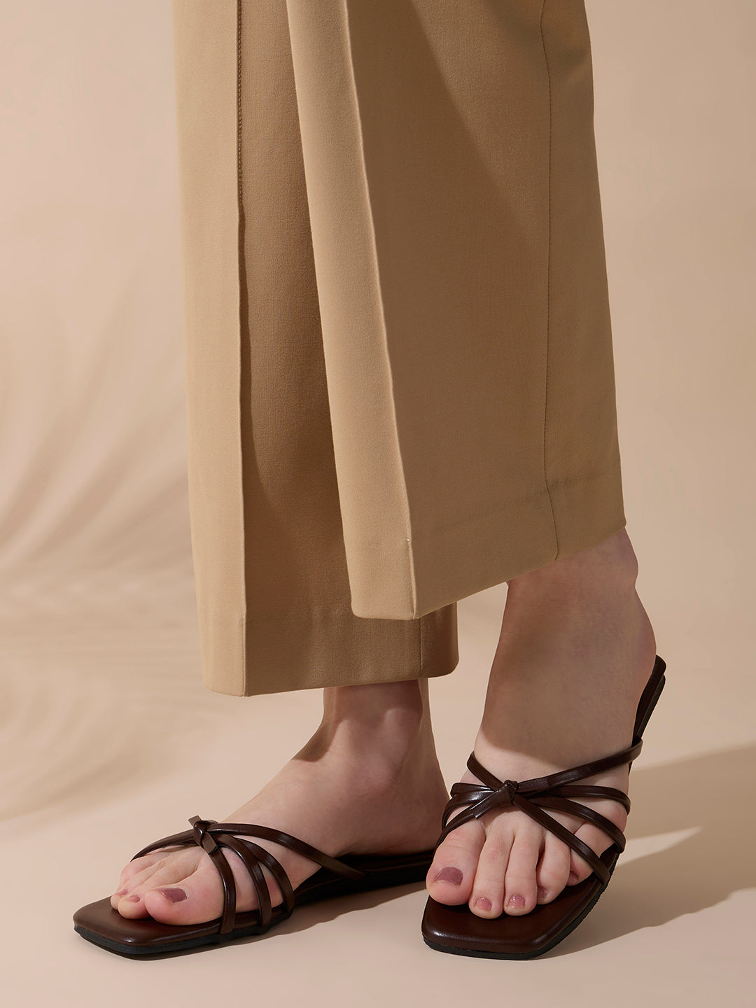 Womens Brown Casual Striped Open Toe Flats