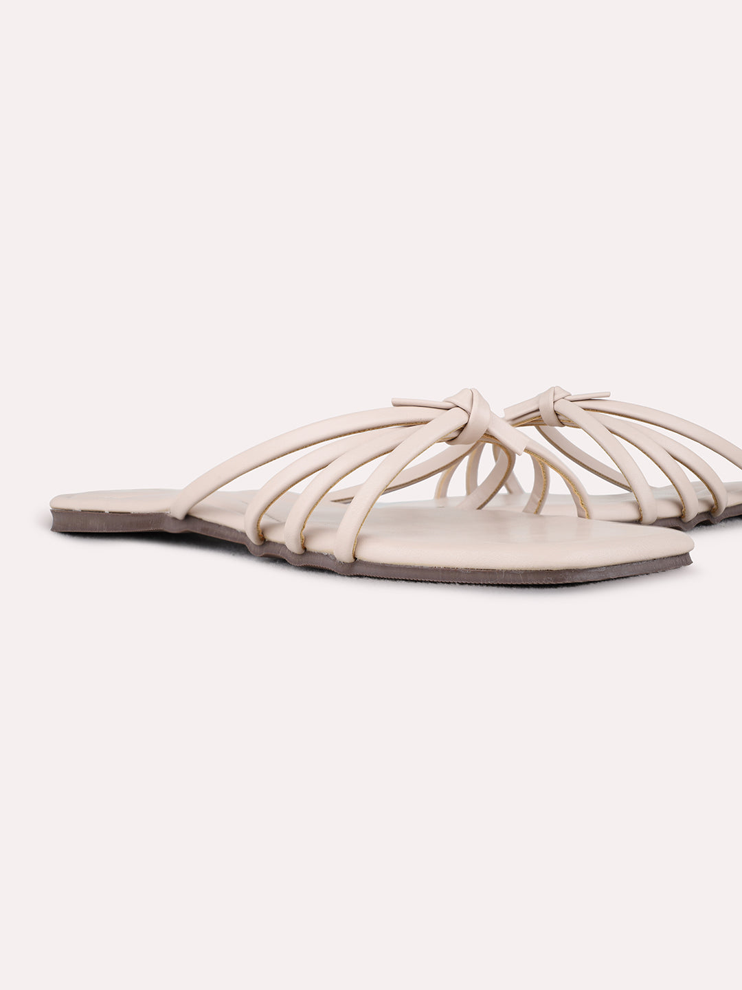 Womens Beige Casual Striped Open Toe Flats